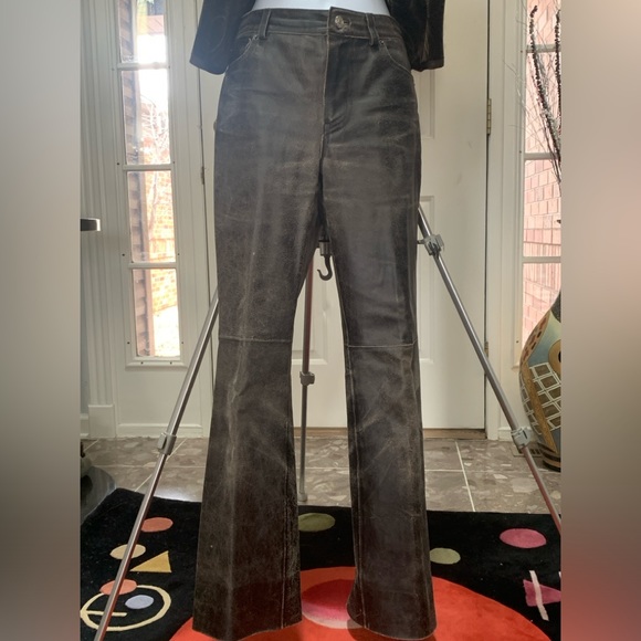 Distressed brown leather IDentity jeans by Lord & Taylor. Size2/4 - Picture 3 of 14